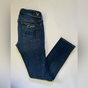 American Eagle Outfitters Dark Blue Distressed Denim Jeans